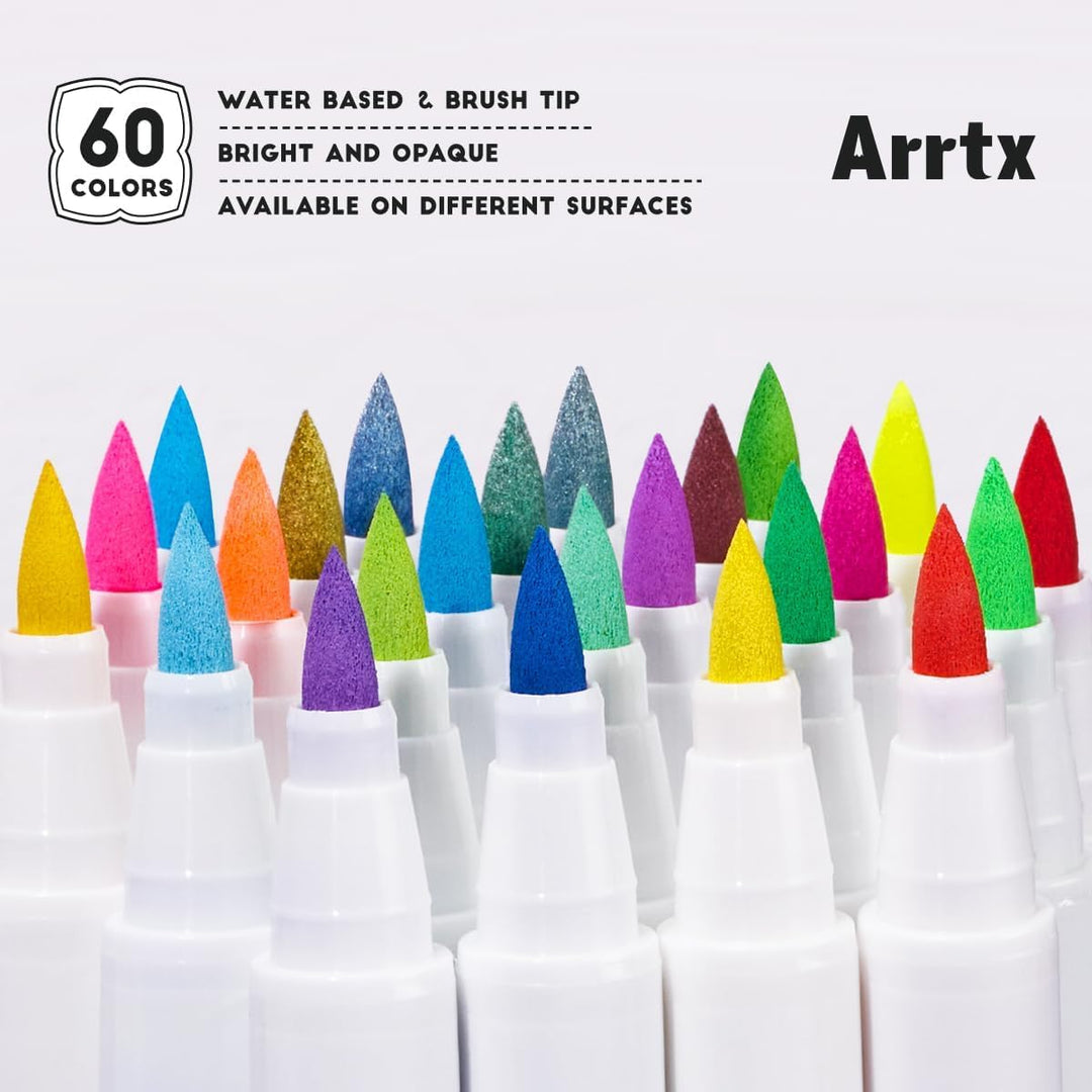 Arrtx Acrylstifte für Steine wasserfest, 60 Farben 1-6MM Pinselspitze Acrylfarbe Stifte, Acryl-Farbs