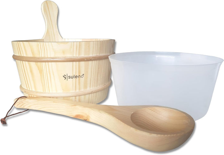 Demmelhuber Sauna-Set 3-teilig | Saunazubehör Saunakübel Kunststoffeinsatz Aufgusskelle Saunakelle A