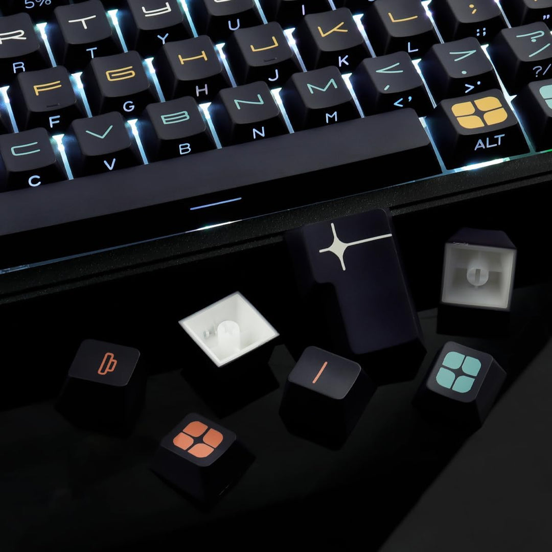 PBT Keycaps, 131 Keys Custom Black Expo Keycaps, Shine Through Side Engraved Transparent Keycaps Che