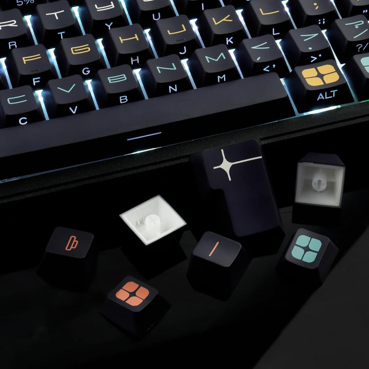 PBT Keycaps, 131 Keys Custom Black Expo Keycaps, Shine Through Side Engraved Transparent Keycaps Che