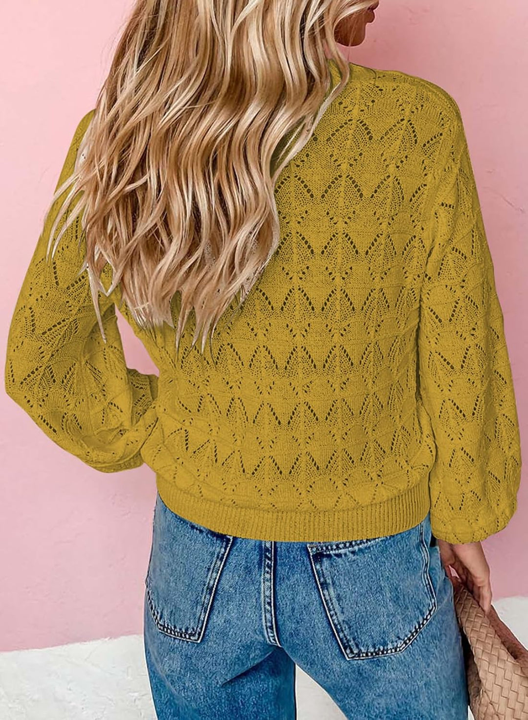 Dokotoo Damen Strickjacke V-Ausschnitt Kurzer Cardigan Elegant Langarm Leichter Strickpullover mit K