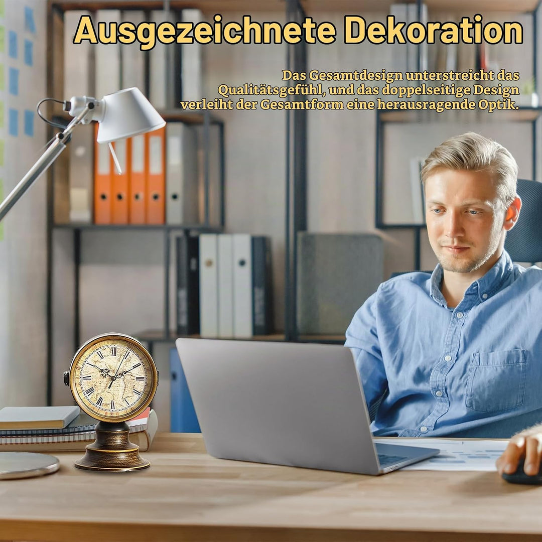 Doppelseitige Tischuhr Vintage, Europäischer Stil Vintage Schreibtisch Uhr, Retro Nacht Mantel Runde