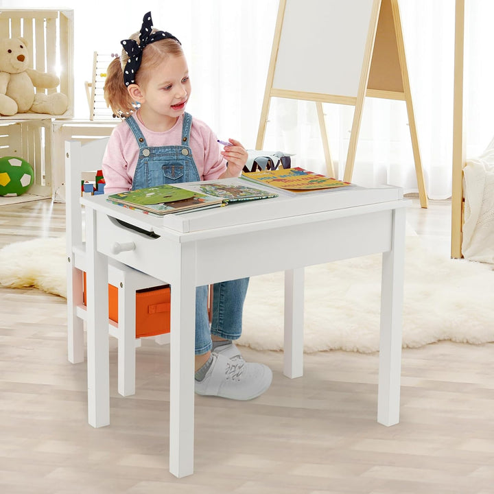 DREAMADE Kinderschreibtisch mit Stuhl, Schülerschreibtisch aus Holz, Jugendschreibtisch, Kindertisch
