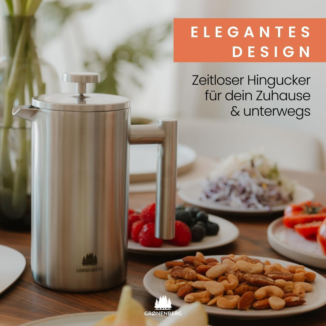 Groenenberg French Press aus Edelstahl | 1 Liter (5 Tassen) | Erhältlich in 3 Grössen | Thermo Kaffe