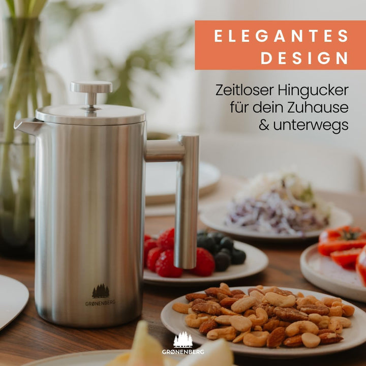Groenenberg French Press aus Edelstahl | 1 Liter (5 Tassen) | Erhältlich in 3 Grössen | Thermo Kaffe
