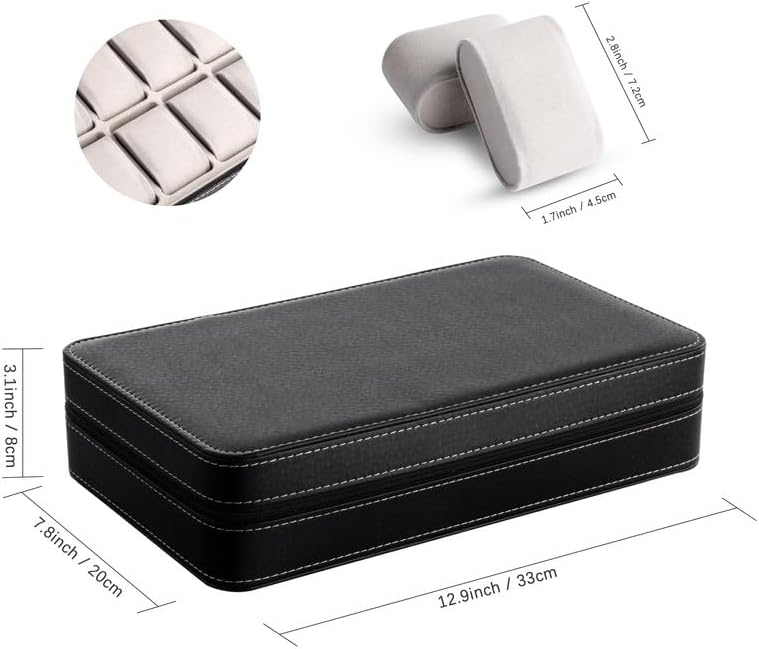 OSVINO Uhrenbox 6/10/12 Uhren Herren Schwarz Uhrenkasten Uhrenkissen aus Samt, Reise Schmuckkästchen