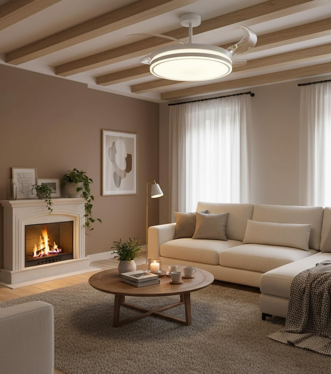 BEL AIR HOME ATENAS Deckenventilator, leiser DC-Motor, ausklappbare Flügel, LED-Licht, 36 W, 3 Tempe