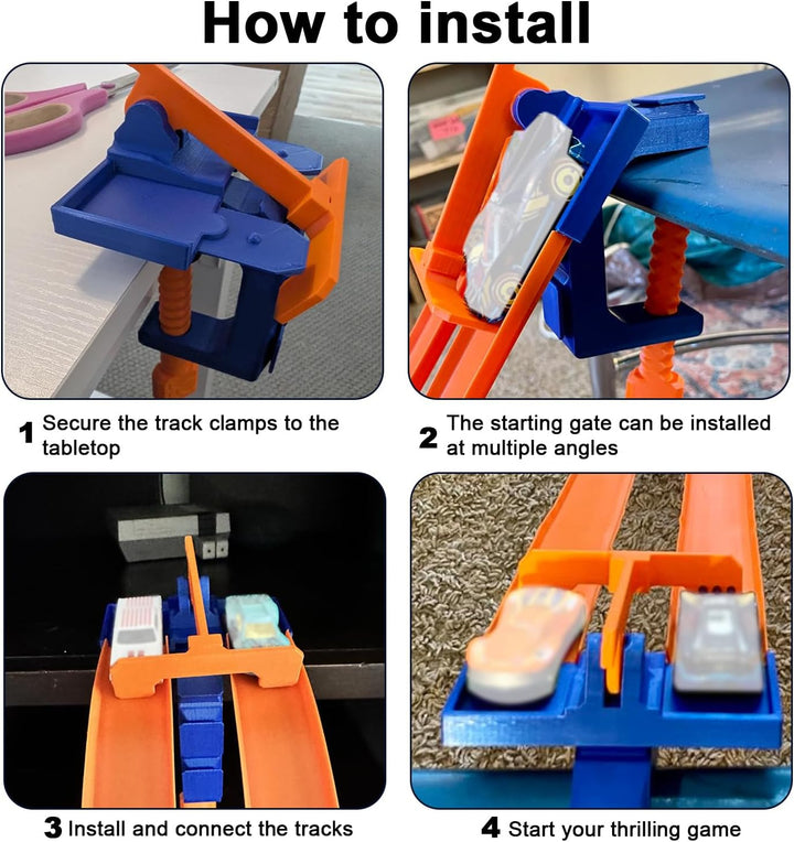 2-Spuriges Startgatter und Streckenklemmen Set für Hot Wheels, Robust aus PLA Kunststoff Startgatter