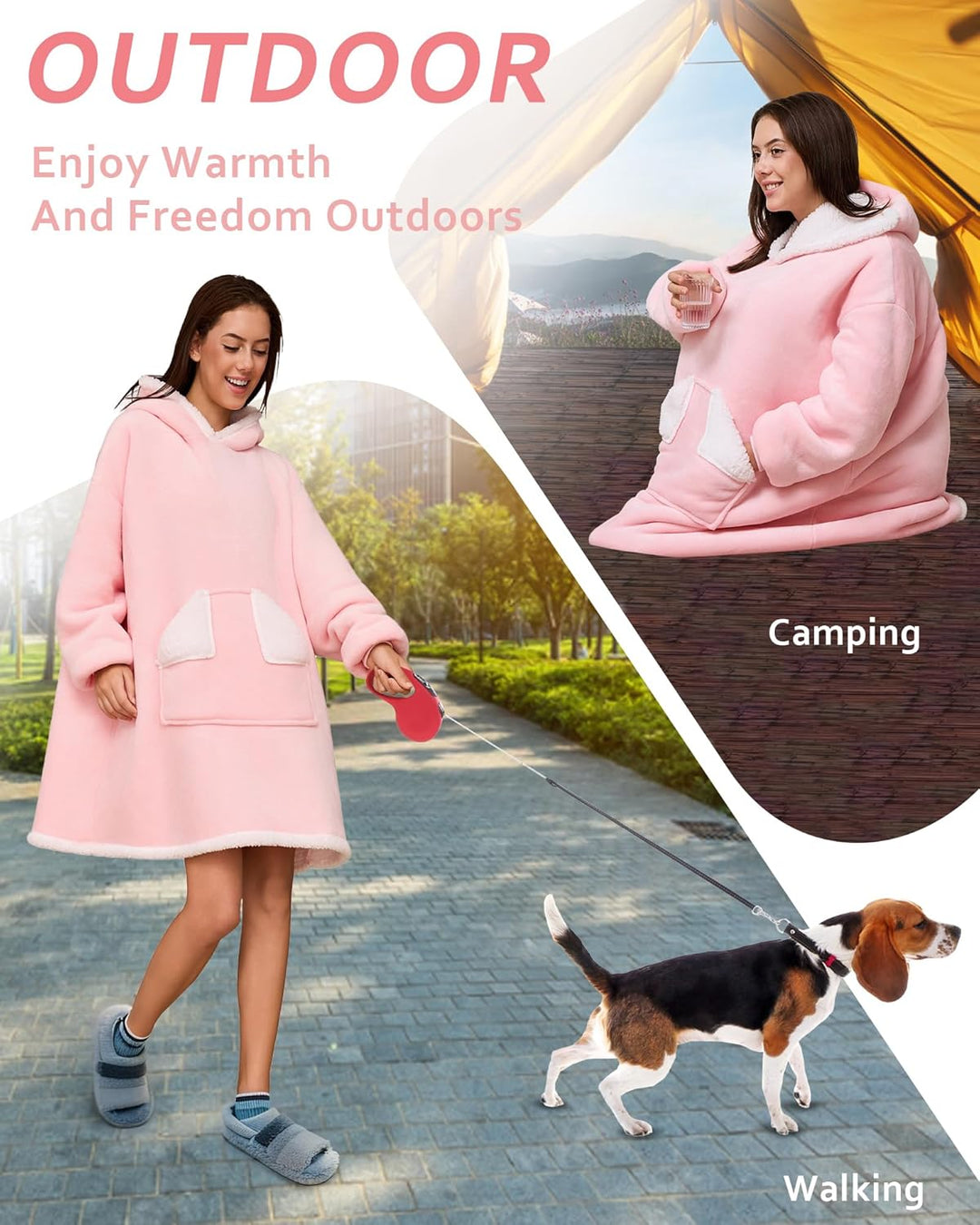 Oversized Hoodie Blanket， Sherpa Wearable Blankets with Pocket & Sleeves, Cozy Fleece Wearable Hoode