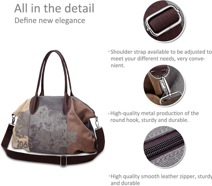 NICOLE & DORIS Canvas Damen Handtasche Henkeltaschen Tragetaschen für Frauen grosse Schultertasche D
