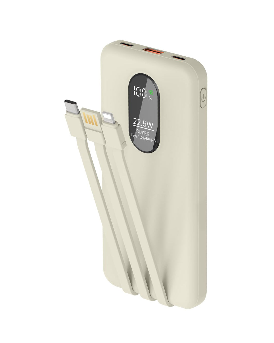 Powerbank 10000mAh 22.5W Schnellladefunktion Externer Akku mit integrierten Kabeln USB-C In/Out 5 Au