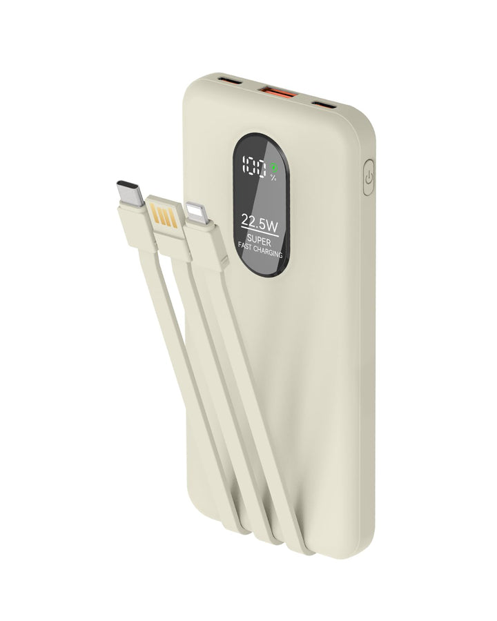 Powerbank 10000mAh 22.5W Schnellladefunktion Externer Akku mit integrierten Kabeln USB-C In/Out 5 Au