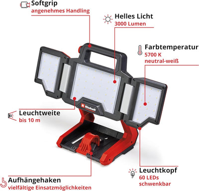 Einhell Akku-Lampe TP-CL 18/3000 Li-Solo Power X-Change (18 V, 3000 lm, schwenkbarer Leuchtkopf, kla