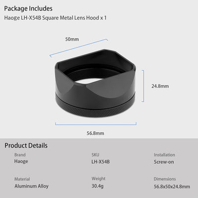 Haoge LH-X54B Metall Rechteckig Sonnenblende Gegenlichtblende mit 49mm Adapterring für Fujifilm Fuji