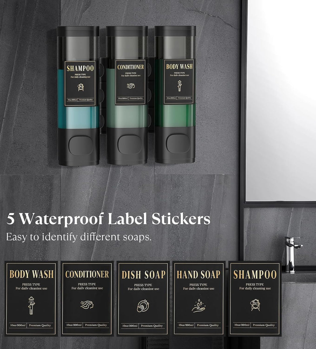 Luxspire Shampoo- und Conditioner-Spender, bohrerloser Wand-Duschseifenspender mit 3 Kammern und was