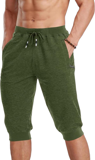 MAGCOMSEN Herren Sport Short 3/4 Trainingshose Sommer Jogging Capri mit Reissverschlusstaschen Leich