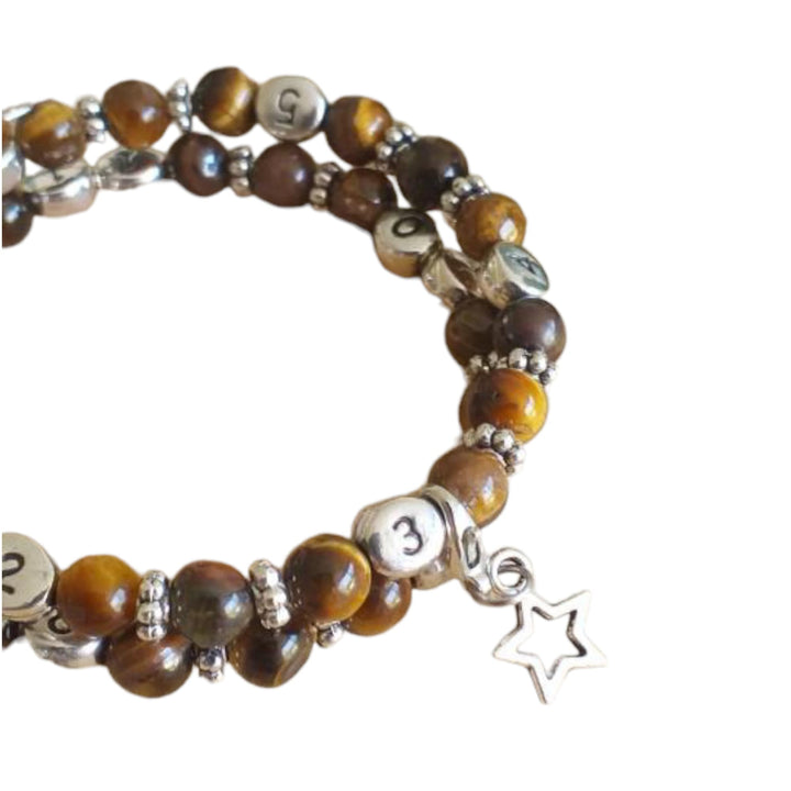 Stillarmband Tigerauge – zum Eintragen der letzten Stillzeit oder der letzten Flasche – Modell Niken