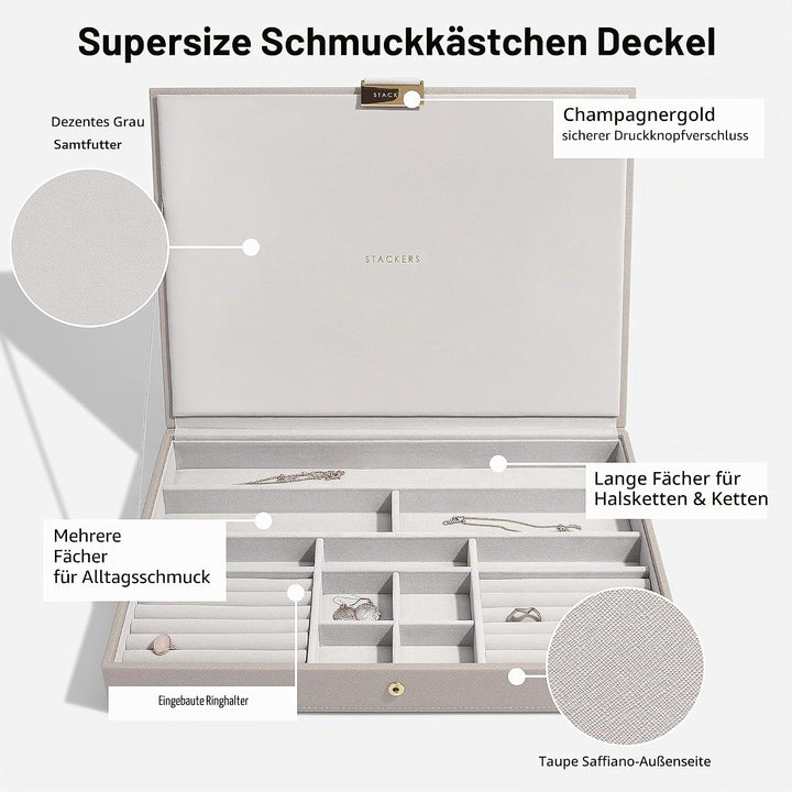3er Set Schmuckschatullen von Stackers, grosse Grösse, stapelbar (graubraun)