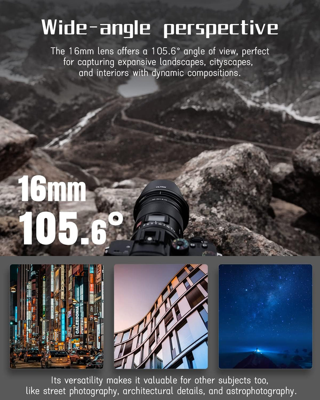 Viltrox AF 16mm F1.8 Vollformat Objektiv für Sony E Mount, Weitwinkel Autofokus Digital DF Kameraobj