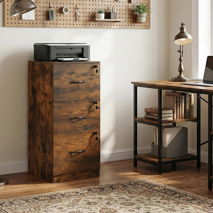 Aktenschrank Abschliessbar, Büroschrank Holz mit 3 Schubladen, Mehrzweckschrank 40 cm Breit, Schubla