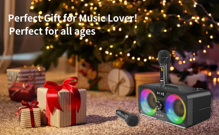 Tragbarer Karaoke Maschine,Karaoke mit 30W Bluetooth Lautsprecher,2 Kabellosen Karaoke-MikrofonWiede