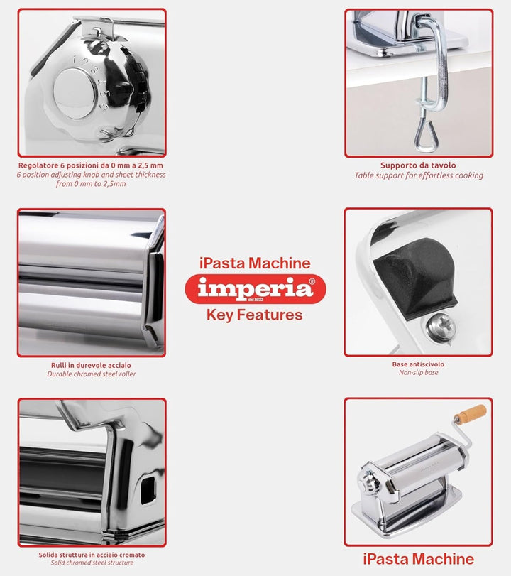 Imperia Sfogliatrice Classica. Nudelmaschine. 100% Made in Italy. Frischpastamaschine aus Stahl. Man