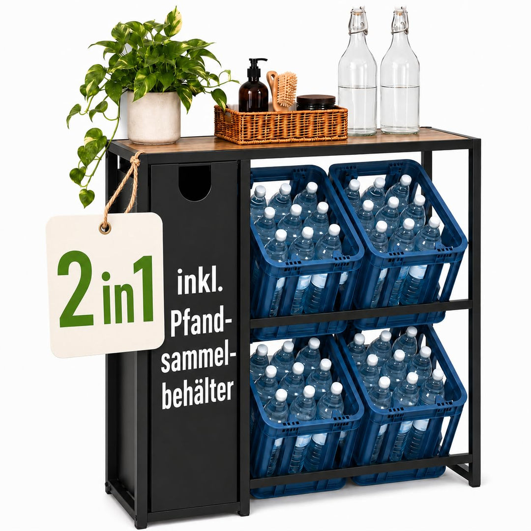 DanDiBo Getränkekistenregal 4 Kisten mit Ablage Pfandflaschen Sammelbehälter 2 in 1 Metall Schwarz 9