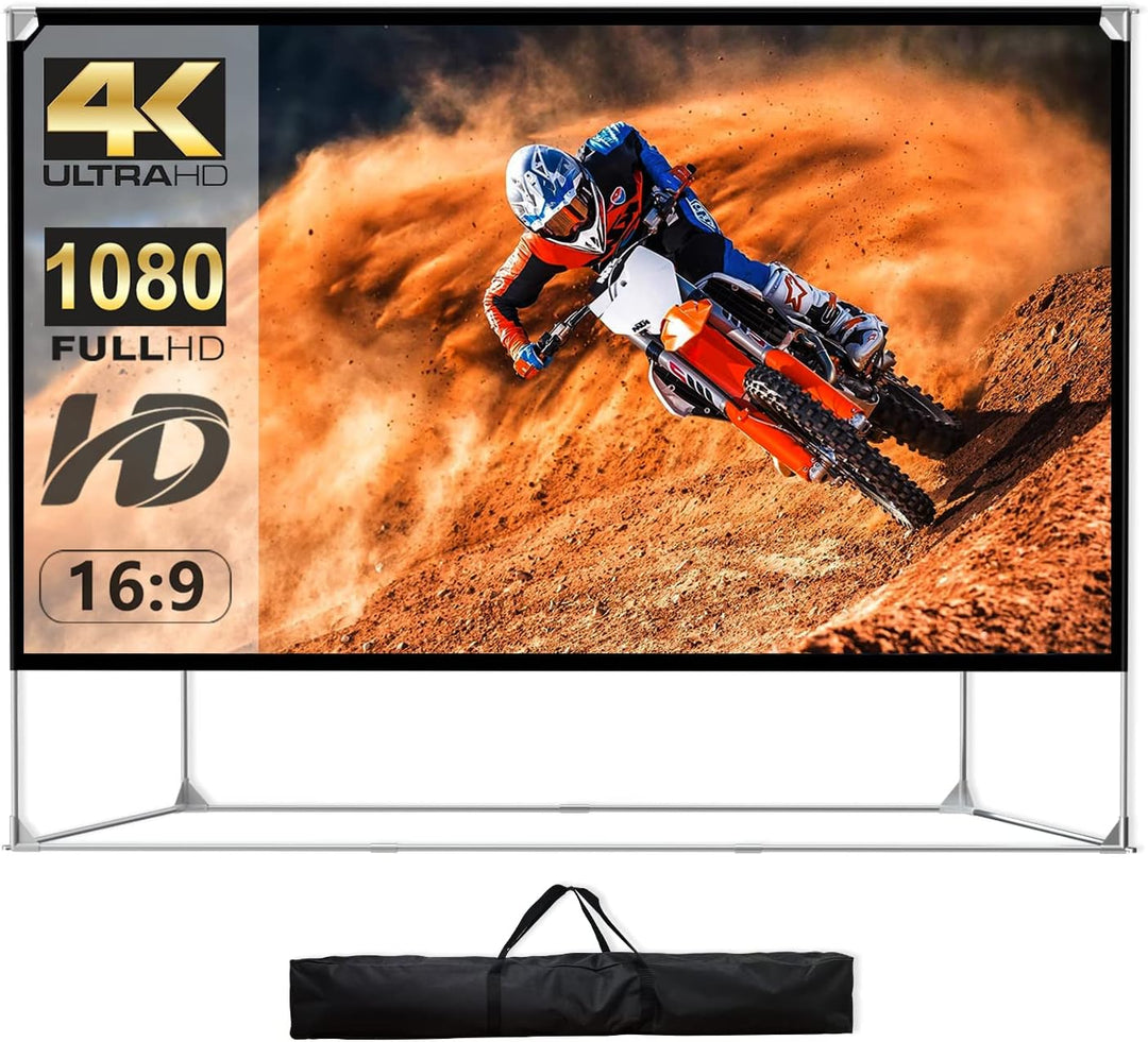 Projektion Leinwand mit Stand 150 Zoll Tragbar Leinwand Beamer 16:9 HD 4K Premium knitterfreier Lein