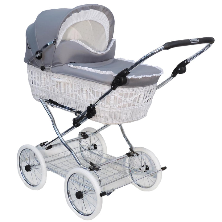 EICHHORN Kinderwagen Weidenkorb - Kinderwagen aus echter Weide, handgeflochten, Korb Weiss, Stoff Gr