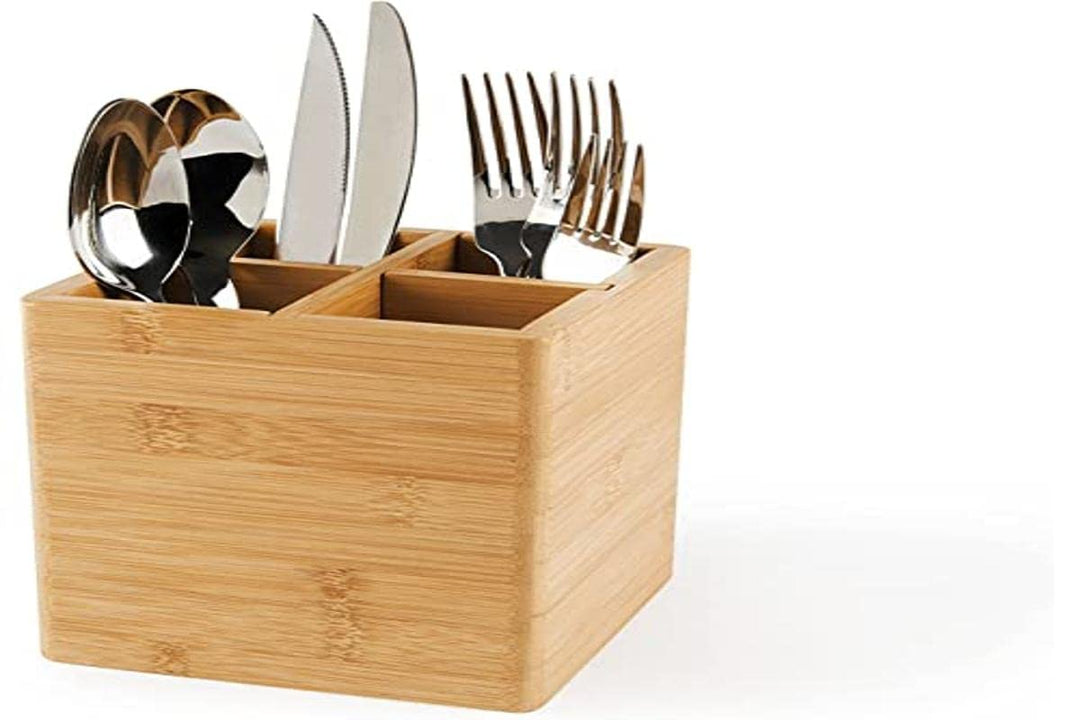 Excelsa Eco Living Besteckkorb/Utensilienhalter aus Bambus, Naturholz, braun, 4 Fächer