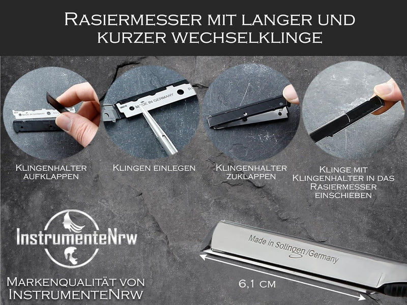 Rasiermesser mit Wechselklingen aus Solingen Bartmesser Made in Germany Rasier-Set für Herren mit Kl