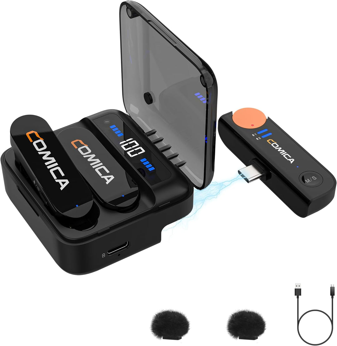 Comica Vimo S UC Mikrofon Kabellos für Smartphone, Lavalier Mikrofon Wireless mit Rauschunterdrückun