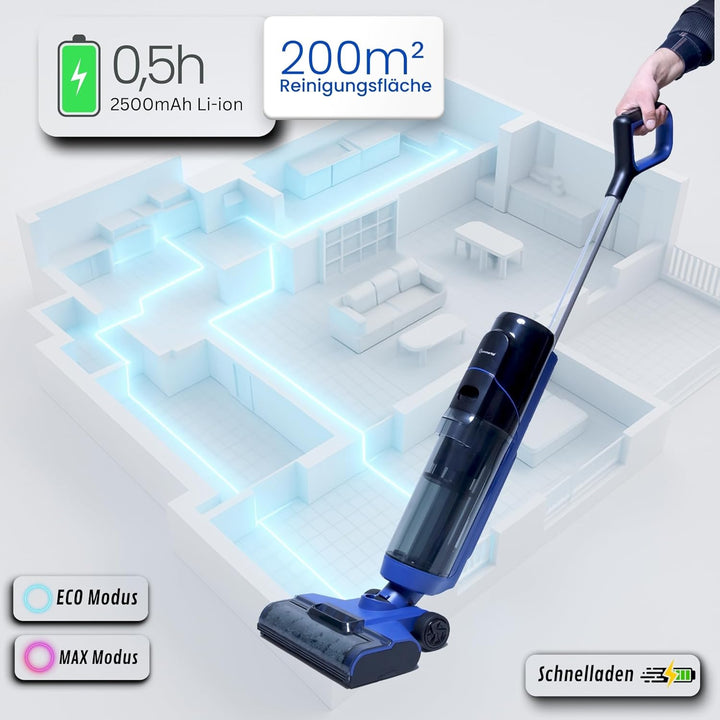 Sommertal Nass Trockensauger Akku – starker Kabelloser Wischsauger mit Selbstreinigung, 700ml Doppel