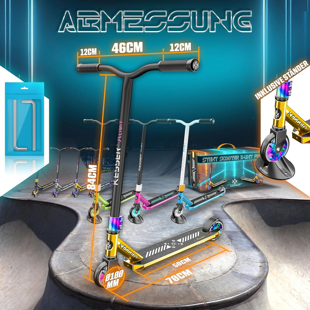 KESSER® Stunt Scooter X-Limit-Pro 360° Lenkung Funscooter Stuntscooter mit Ständer ABEC 9 Kugellager