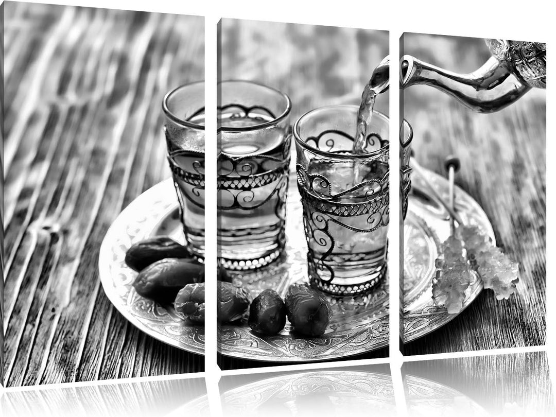 Pixxprint Arabischer Tee als Leinwandbild | Grösse: 3 Teilig (120x80) | Wandbild| Kunstdruck | ferti