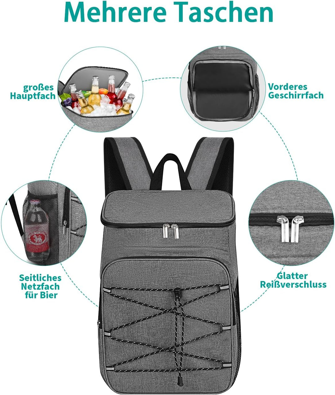 23L Kühlrucksack, Gross Kühltasche Isoliertasche, Tragbare Wasserdichter Picknickrucksack Damen Herr