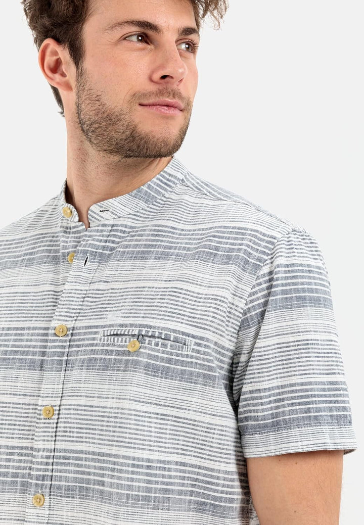 camel active Herren Baumwollhemd mit Stehkragen M Night Blue, M Night Blue