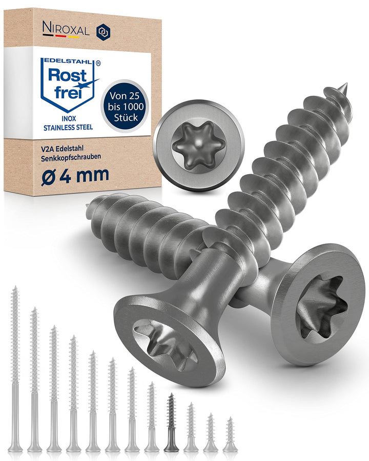 Schrauben Torx Edelstahlschrauben 4x30 Edelstahl V2A rostfrei Spanplattenschrauben für Holz Teilgewi