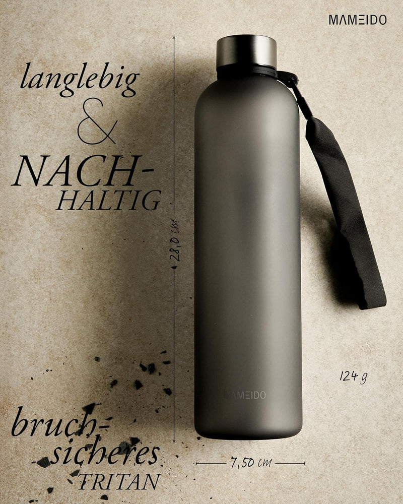 MAMEIDO Trinkflasche 1l & 1,5l Kohlensäure geeignet, auslaufsichere Trinkflasche mit Zeitmarkierung