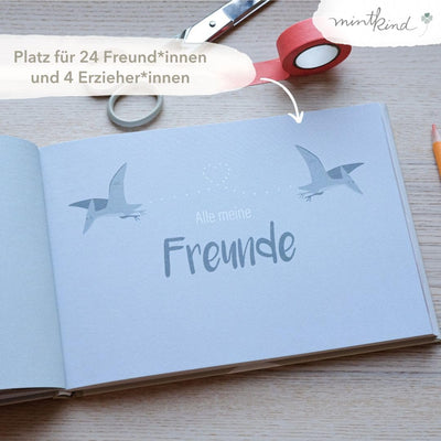 mintkind® „Meine Freunde“ Freundebuch Dino | für Junge und Mädchen | Freundschaftsbuch Kindergarten,