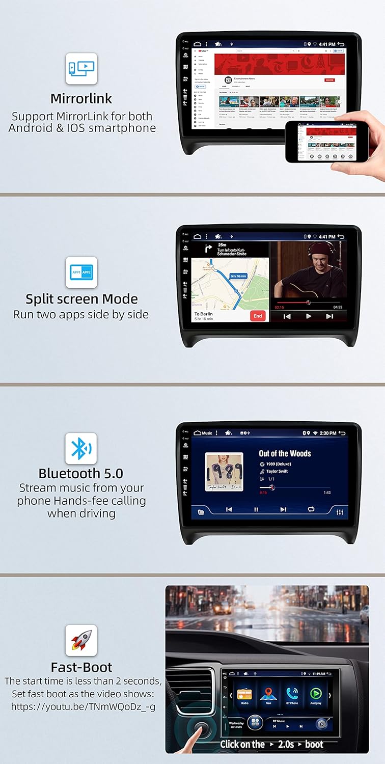 JOYX - [6G+128G] - Android 15 IPS Autoradio Passt für Audi TT (2006-2011) - Kabellos CarPlay/Android