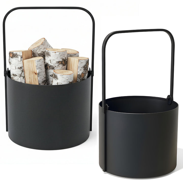 Kapaga - SET 2x Holzkörbe, Kaminholzkorb aus Metall ⌀ 35 cm + ⌀ 40 cm, Holzlager innen, Geschweisst