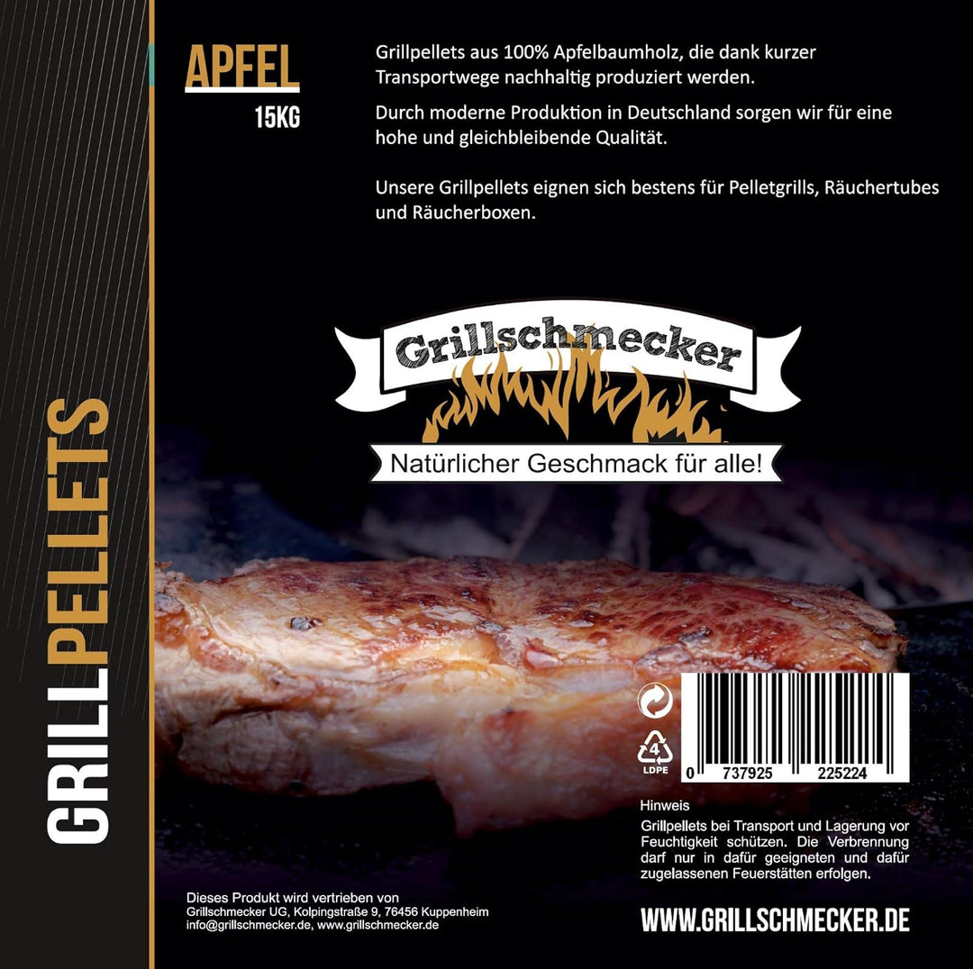 Grillpellets Apfel 15kg - Holzpellets aus 100% Apfelholz für Pelletsgrill, Räucherboxen und Smoker
