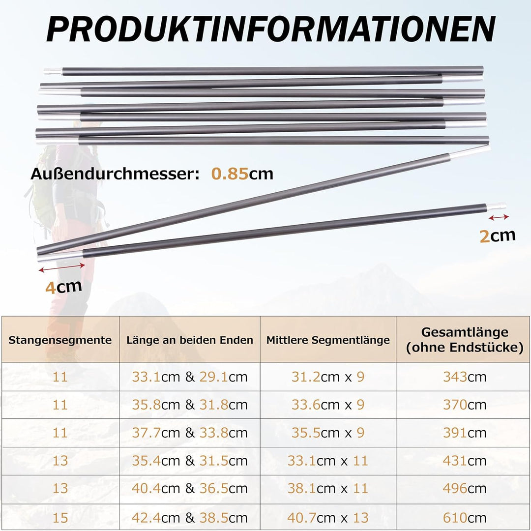 Azarxis Zeltstange Reparatur Set, Alu Teleskopstangen, Ersatzgestänge Einstellbar Zubehör für Zelt C