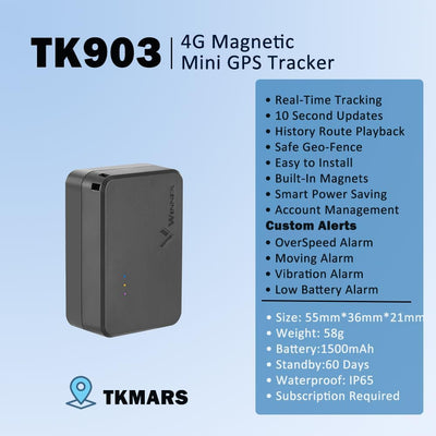 TKMARS Mini Tracker 4G GPS TK903, Echtzeit Tracker via App, GPS Sender Auto Peilsender, Inklusive SI
