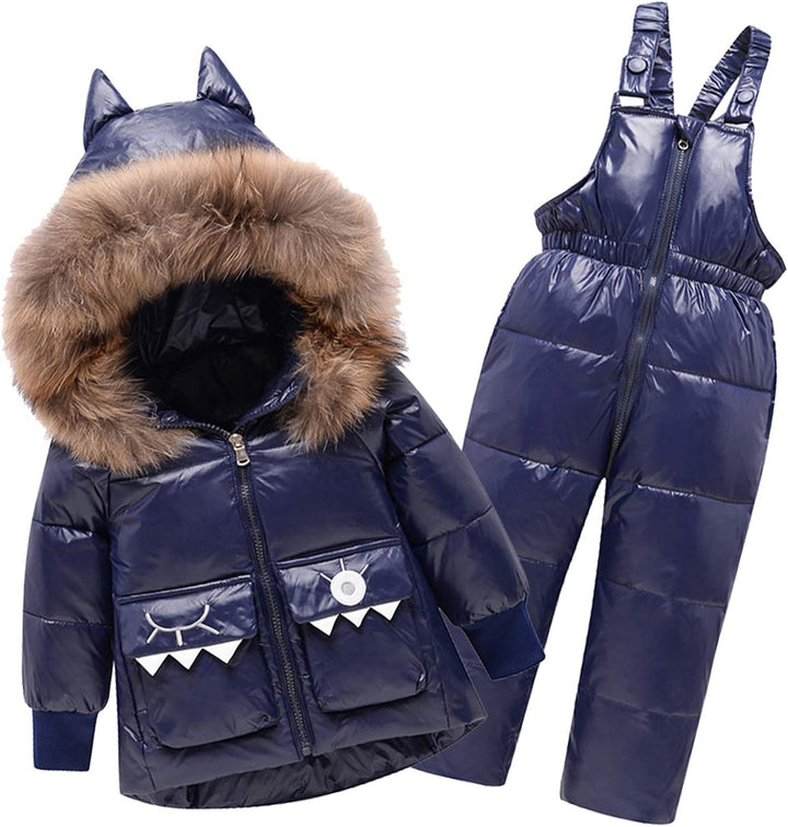 Skianzug Mädchen Kinder Schneeanzug Daunenjacke mit Kaputze + Skihose 2tlg Bekleidungsset Winteranzu