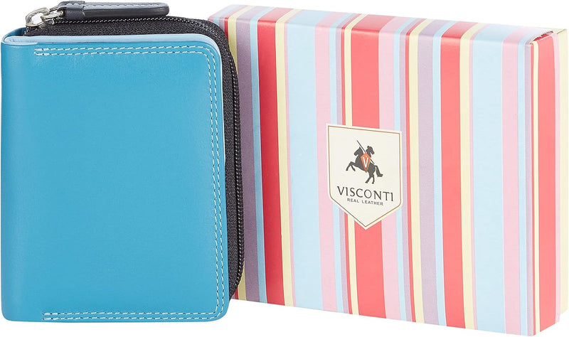 VISCONTI 100% Leder Geldbeutel Damen RFID Schutz Geldbörse Damen Portemonee Bifold Mehrfarbig Portmo