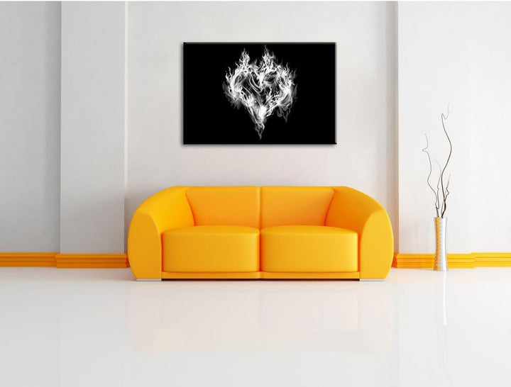 Pixxprint Dark Herz aus Feuer und Wasser / 100x70cm Leinwandbild bespannt auf Holzrahmen/Wandbild Ku