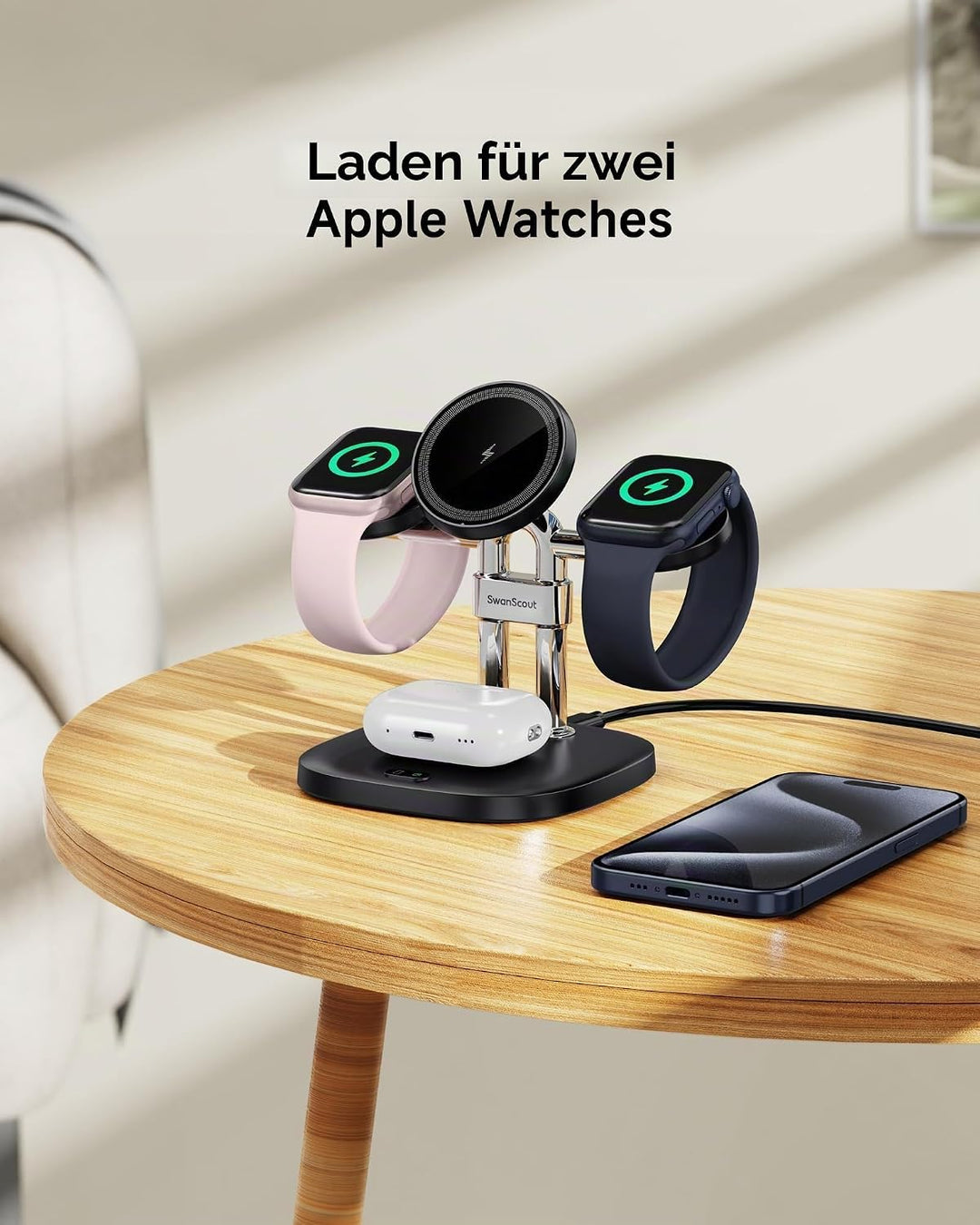 Fast Dual Ladestation für Apple Watch 11/Ultra 3/SE 3, Induktive Ladestation für iPhone Air/17 Pro M