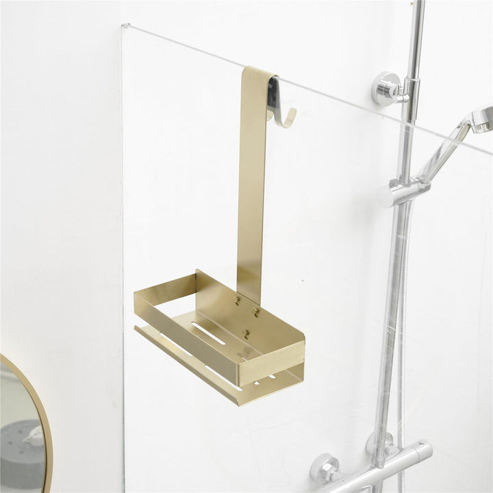 KelelifeDuschablage zum Hängen Gold ohne Bohren, Edelstahl-Haken für Rahmenlose Glastür, Shampoo Hal
